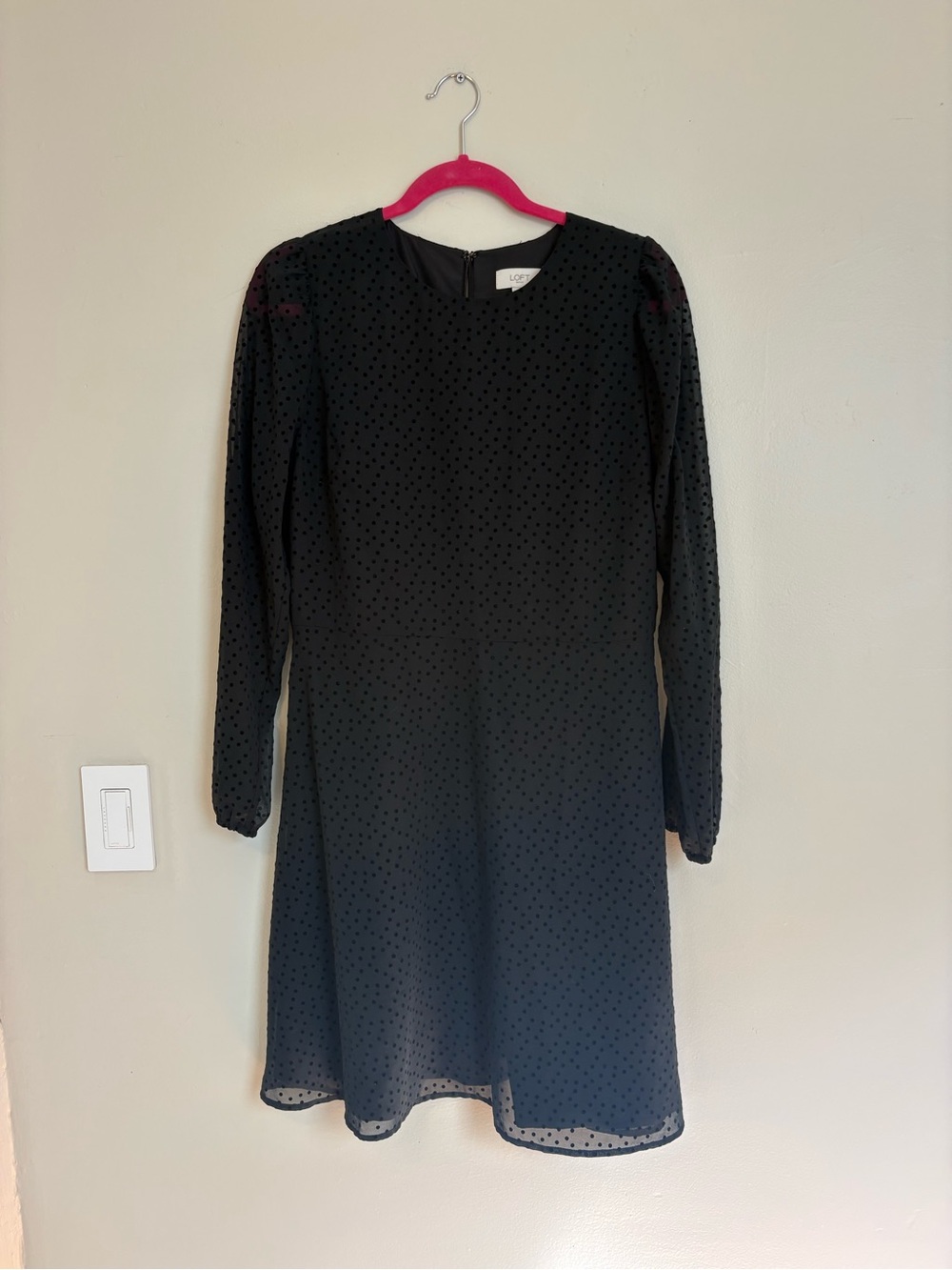 LOFT Black Swiss Dot Long Sleeve Dress Size 8 Cocktail LBD